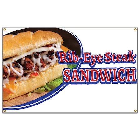 Signmission Rib-Eye Steak Sandwich Banner Concession Stand Food Truck Single Sided B-96 Rib-Eye Steak Sandwich19